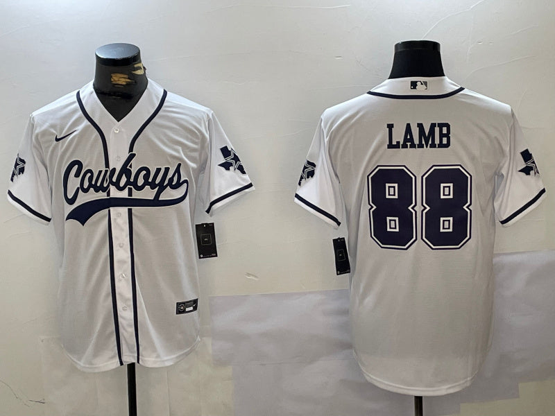 Custom Men’s Dallas Cowboys #88 CeeDee Lamb White With Patch Cool Base Stitched Baseball Jerseys