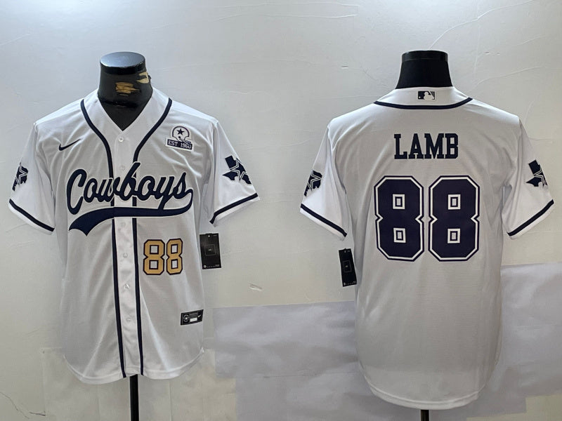 Custom Men’s Dallas Cowboys #88 CeeDee Lamb White With Patch Cool Base Stitched Baseball Jerseys