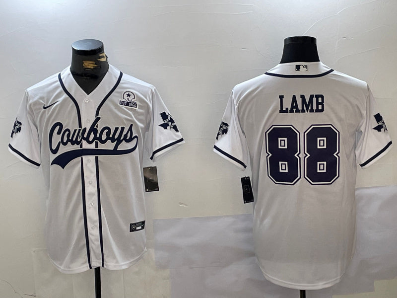 Custom Men’s Dallas Cowboys #88 CeeDee Lamb White With Patch Cool Base Stitched Baseball Jerseys
