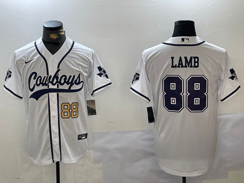 Custom Men’s Dallas Cowboys #88 CeeDee Lamb White With Patch Cool Base Stitched Baseball Jerseys
