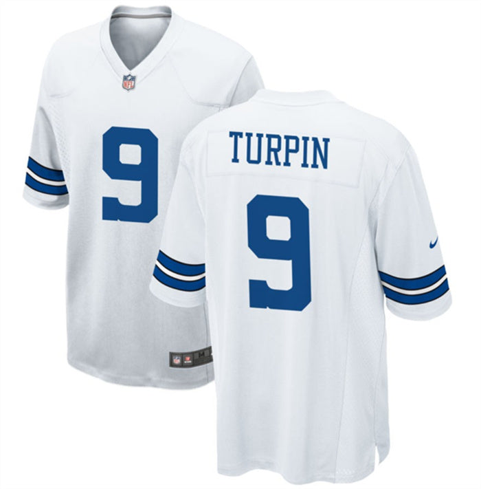 Custom Men’s Dallas Cowboys #9 KaVontae Turpin White Stitched Football Game Jersey
