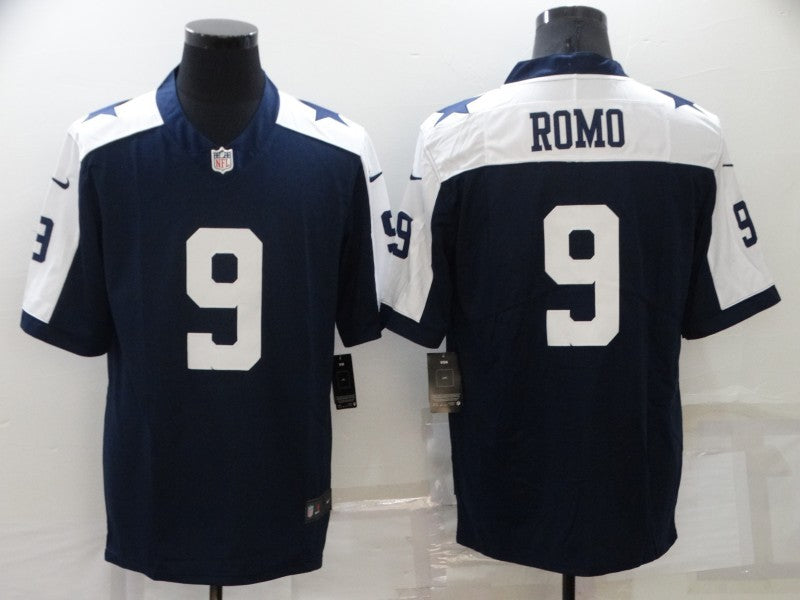 Custom Men’s Dallas Cowboys #9 Tony Romo Navy White Stitched Jersey