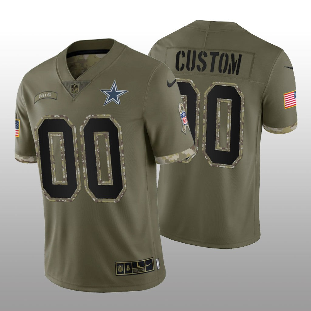 Custom Men’s Dallas Cowboys ACTIVE PLAYER Custom Olive 2022 Salute To Service Limited Stitched Jersey