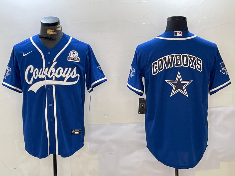 Custom Men’s Dallas Cowboys Big Logo Royal With Patch Cool Base Stitched Baseball Jersey