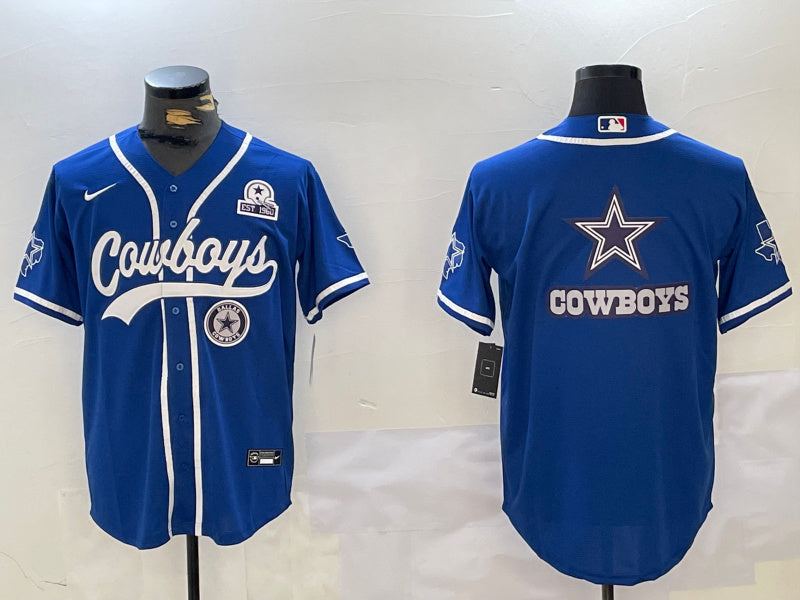 Custom Men’s Dallas Cowboys Big Logo Royal With Patch Cool Base Stitched Baseball Jerseys