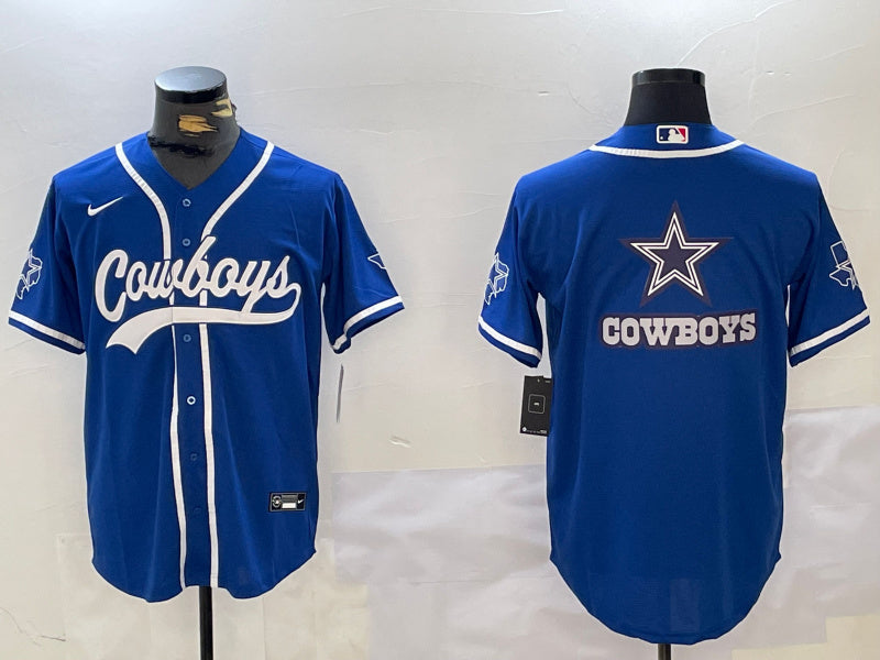 Custom Men’s Dallas Cowboys Big Logo Royal With Patch Cool Base Stitched Baseball Jerseys