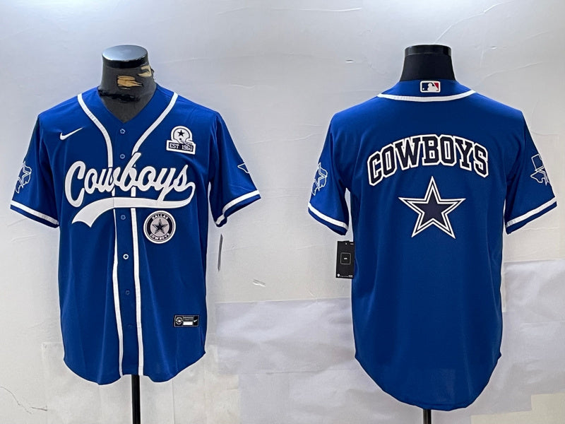 Custom Men’s Dallas Cowboys Big Logo Royal With Patch Cool Base Stitched Baseball Jerseys