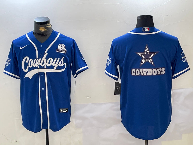 Custom Men’s Dallas Cowboys Big Logo Royal With Patch Cool Base Stitched Baseball Jerseys