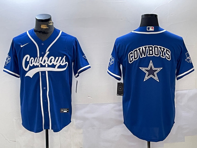 Custom Men’s Dallas Cowboys Big Logo Royal With Patch Cool Base Stitched Baseball Jerseys