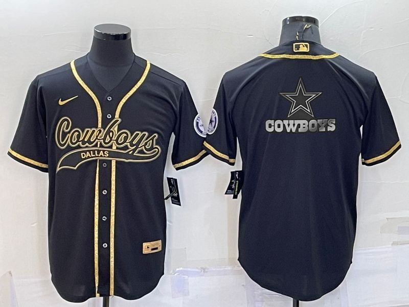 Custom Men’s Dallas Cowboys Black Gold Team Big Logo With Patch Cool Base Stitched Baseball Jersey