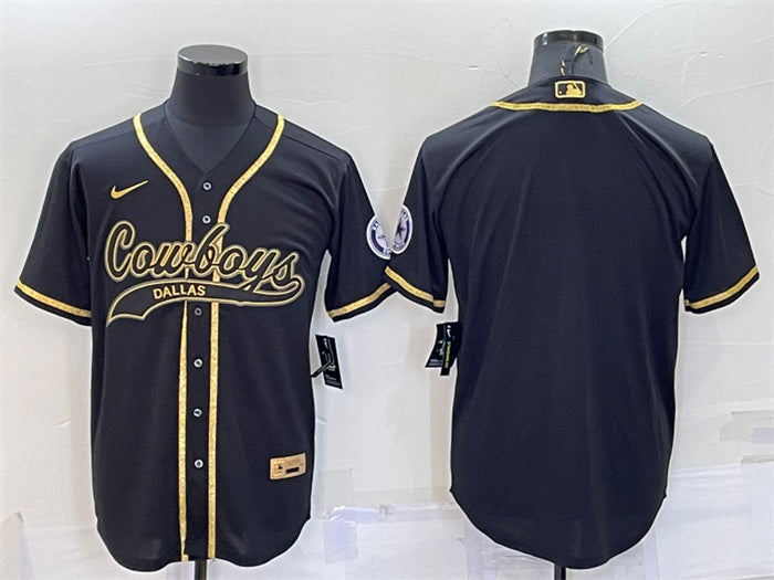 Custom Men’s Dallas Cowboys Black Gold With Patch Cool Base Stitched Baseball Jersey