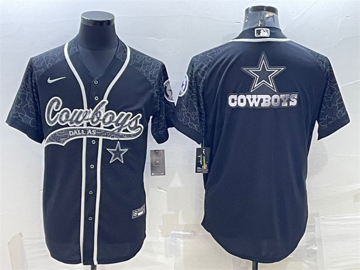 Custom Men’s Dallas Cowboys Black Reflective Team Big Logo With Patch Cool Base Stitched Baseball Jersey