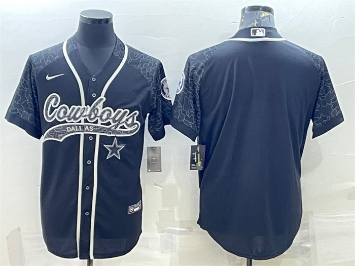 Custom Men’s Dallas Cowboys Blank Black Reflective With Patch Cool Base Stitched Baseball Jersey