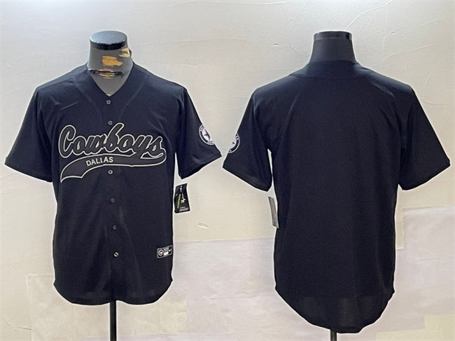 Custom Men’s Dallas Cowboys Blank Black With Patch Cool Base Stitched Baseball Jersey