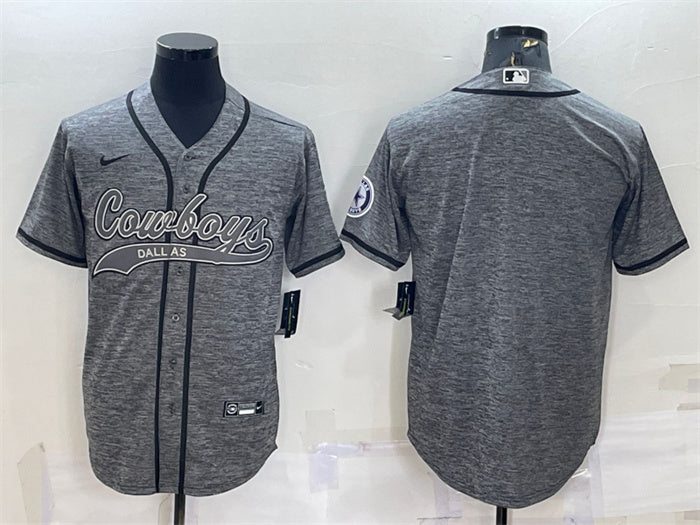 Custom Men’s Dallas Cowboys Blank Grey With Patch Cool Base Stitched Baseball Jersey