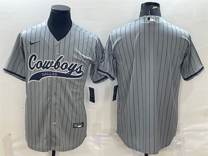 Custom Men’s Dallas Cowboys Blank Grey With Patch Cool Base Stitched Baseball Jersey