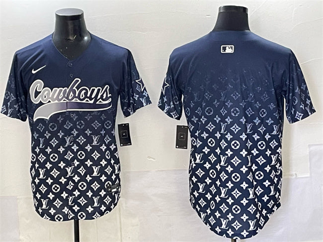 Custom Men’s Dallas Cowboys Blank Navy Limited Stitched Baseball Jersey