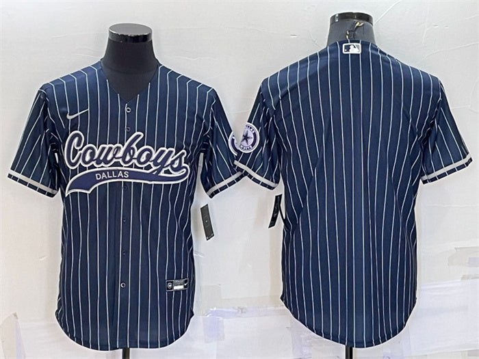 Custom Men’s Dallas Cowboys Blank Navy With Patch Cool Base Stitched Baseball Jersey