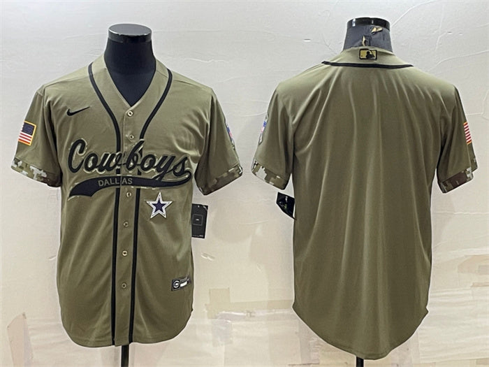 Custom Men’s Dallas Cowboys Blank Olive Salute To Service Cool Base Stitched Baseball Jersey