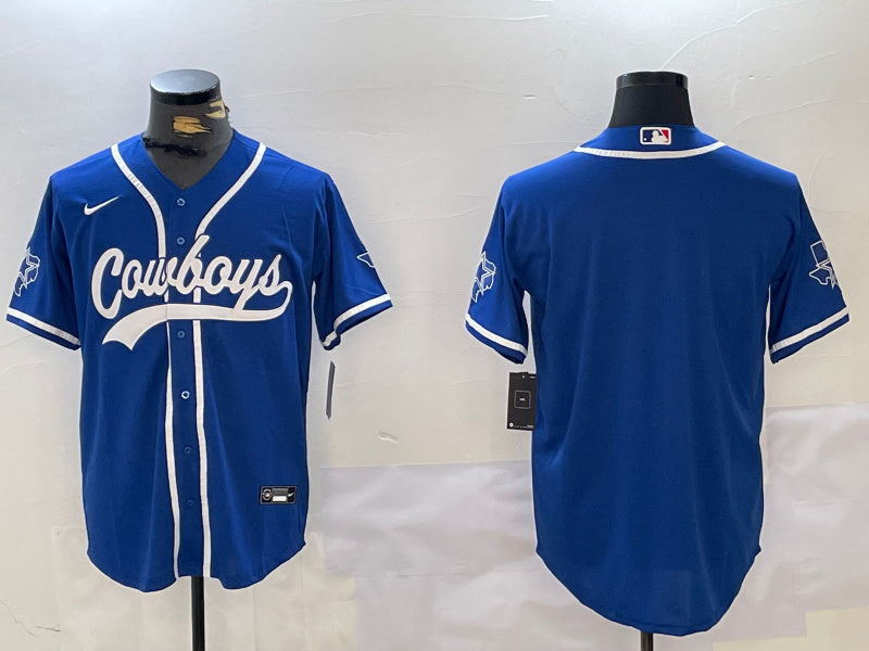 Custom Men’s Dallas Cowboys Blank Royal With Patch Cool Base Stitched Baseball Jersey