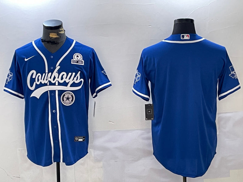 Custom Men’s Dallas Cowboys Blank Royal With Patch Cool Base Stitched Baseball Jerseys