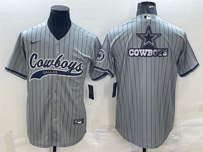 Custom Men’s Dallas Cowboys Grey Team Big Logo With Patch Cool Base Stitched Baseball Jersey