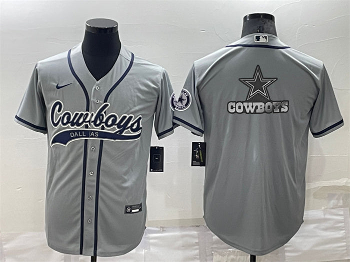 Custom Men’s Dallas Cowboys Grey Team Big Logo With Patch Cool Base Stitched Baseball Jersey