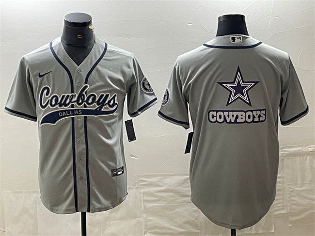 Custom Men’s Dallas Cowboys Grey Team Big Logo With Patch Cool Base Stitched Baseball Jersey