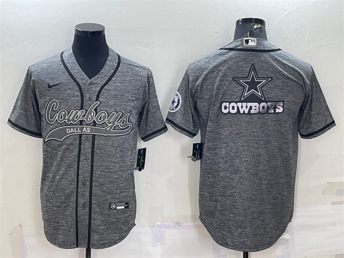 Custom Men’s Dallas Cowboys Grey Team Big Logo With Patch Cool Base Stitched Baseball Jersey