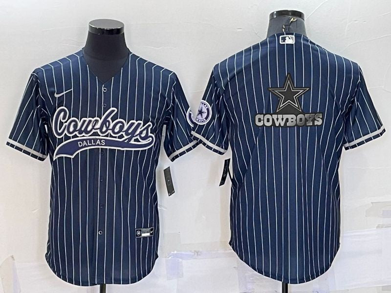 Custom Men’s Dallas Cowboys Navy Team Big Logo With Patch Cool Base Stitched Baseball Jersey