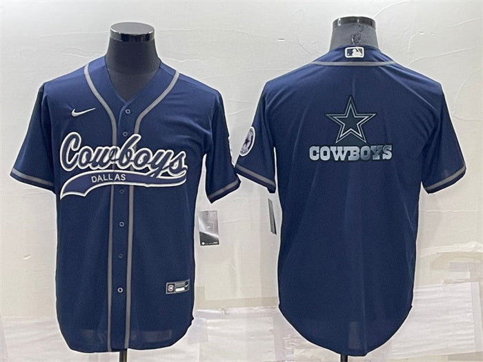 Custom Men’s Dallas Cowboys Navy Team Big Logo With Patch Cool Base Stitched Baseball Jersey