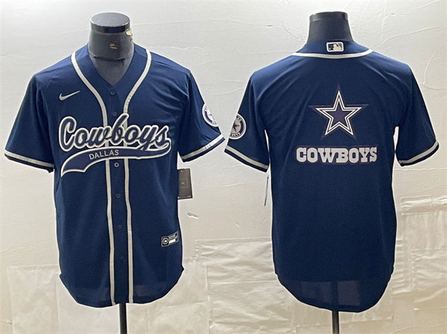 Custom Men’s Dallas Cowboys Navy Team Big Logo With Patch Cool Base Stitched Baseball Jersey