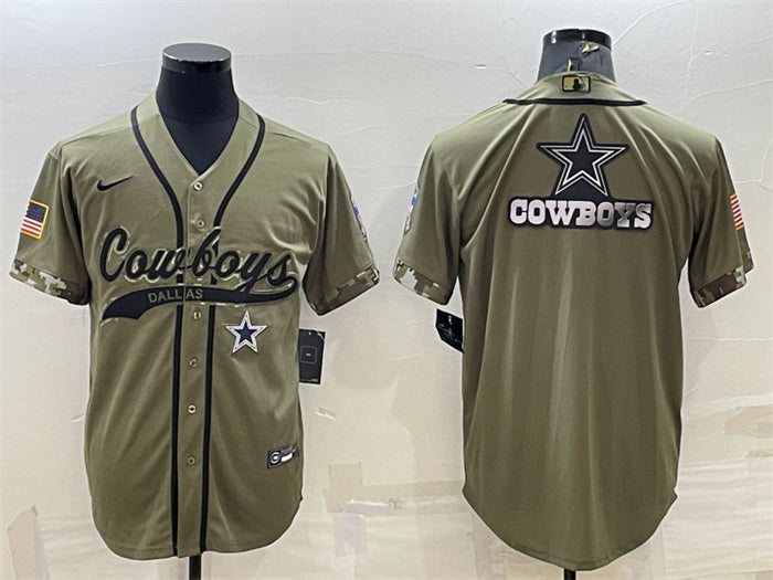 Custom Men’s Dallas Cowboys Olive Salute To Service Team Big Logo Cool Base Stitched Baseball Jersey