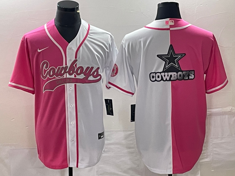 Custom Men’s Dallas Cowboys Pink White Split Team Big Logo Cool Base Stitched Baseball Jersey