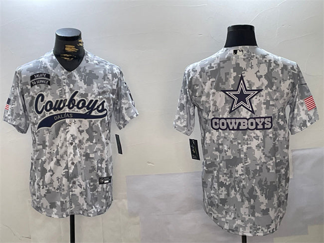 Custom Men’s Dallas Cowboys Team Big Logo 2024 Arctic Camo Salute To Service Stitched Baseball Jerseys