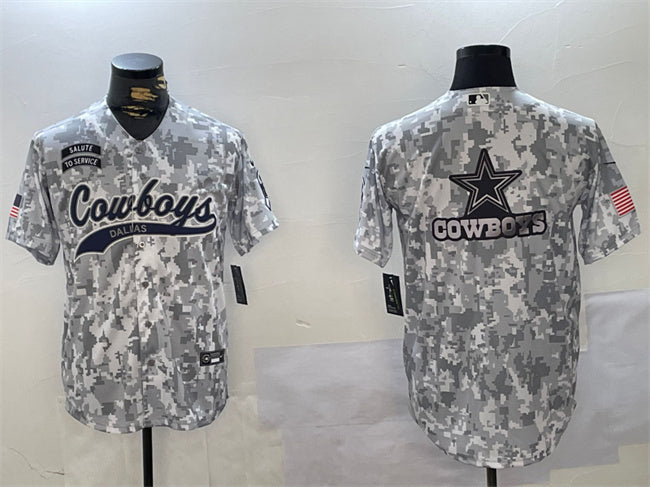 Custom Men’s Dallas Cowboys Team Big Logo 2024 Arctic Camo Salute To Service Stitched Baseball Jerseys