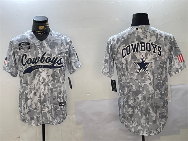 Custom Men’s Dallas Cowboys Team Big Logo 2024 Arctic Camo Salute To Service Stitched Baseball Jersey