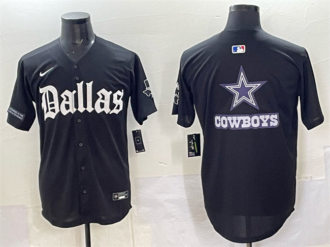 Custom Men’s Dallas Cowboys Team Big Logo Black ‘Gothic Lone Star Edition’ Limited Stitched Baseball Jersey