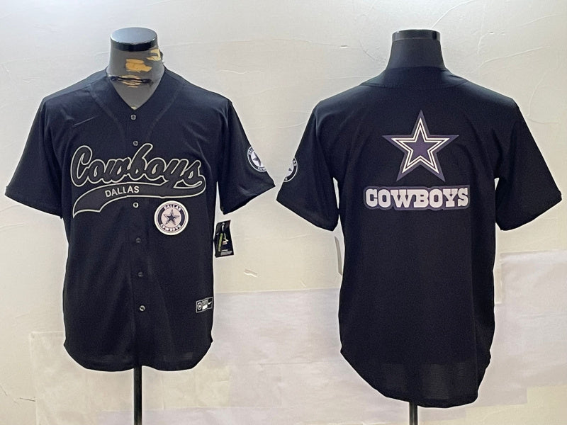 Custom Men’s Dallas Cowboys Team Big Logo Black With Patch Cool Base Stitched Baseball Jerseys