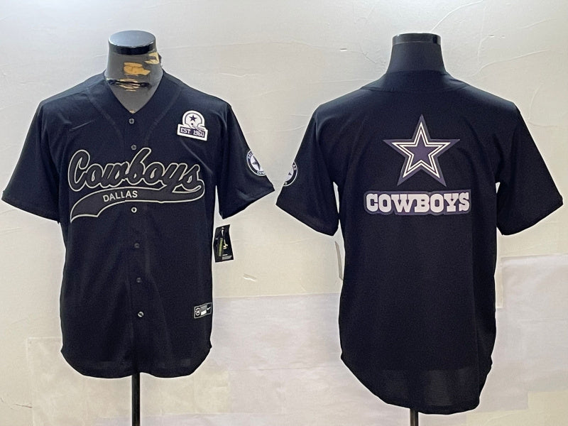 Custom Men’s Dallas Cowboys Team Big Logo Black With Patch Cool Base Stitched Baseball Jerseys