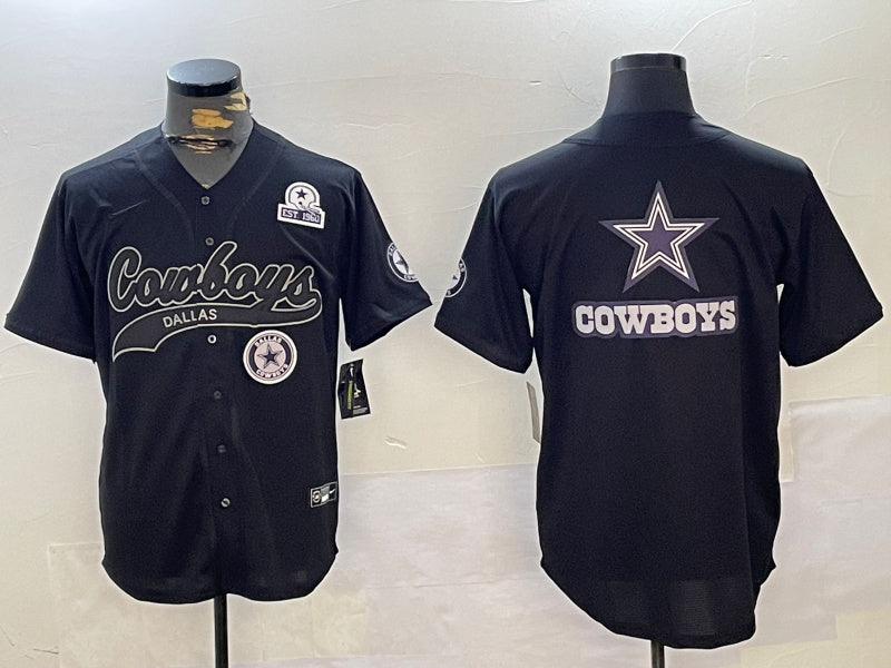 Custom Men’s Dallas Cowboys Team Big Logo Black With Patch Cool Base Stitched Baseball Jerseys
