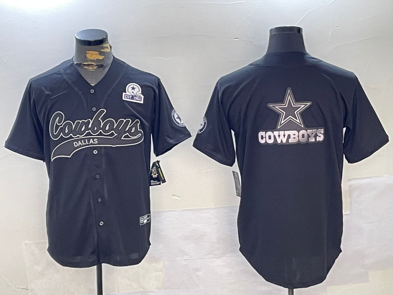 Custom Men’s Dallas Cowboys Team Big Logo Black With Patch Cool Base Stitched Baseball Jerseys