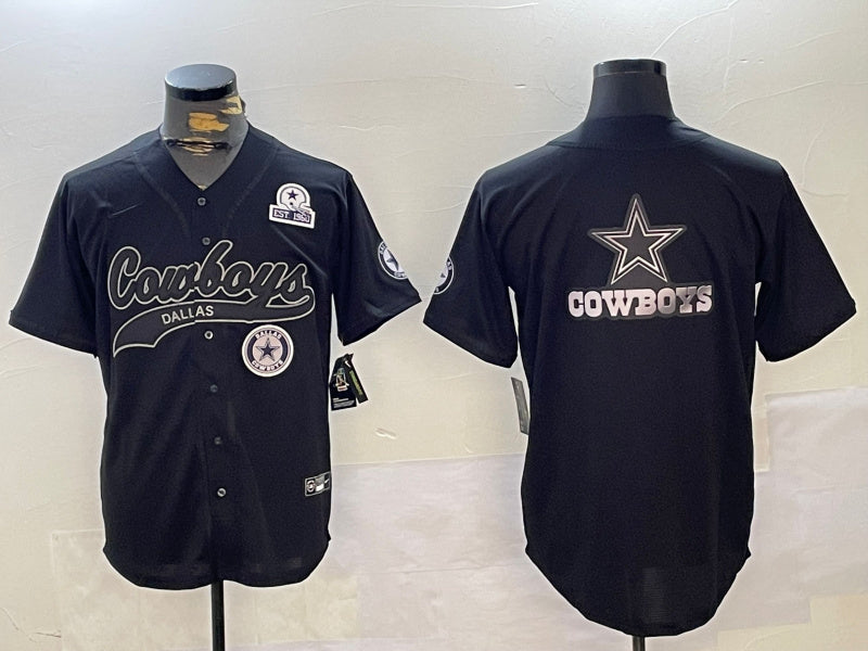 Custom Men’s Dallas Cowboys Team Big Logo Black With Patch Cool Base Stitched Baseball Jerseys