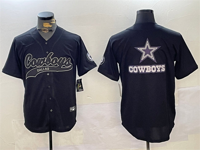 Custom Men’s Dallas Cowboys Team Big Logo Black With Patch Cool Base Stitched Baseball Jerseys