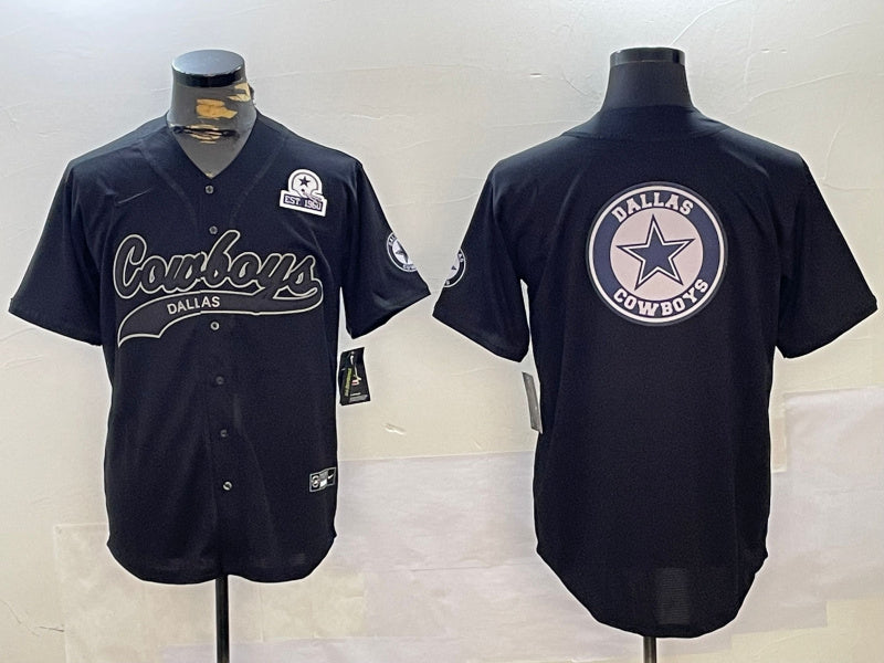 Custom Men’s Dallas Cowboys Team Big Logo Black With Patch Cool Base Stitched Baseball Jerseys