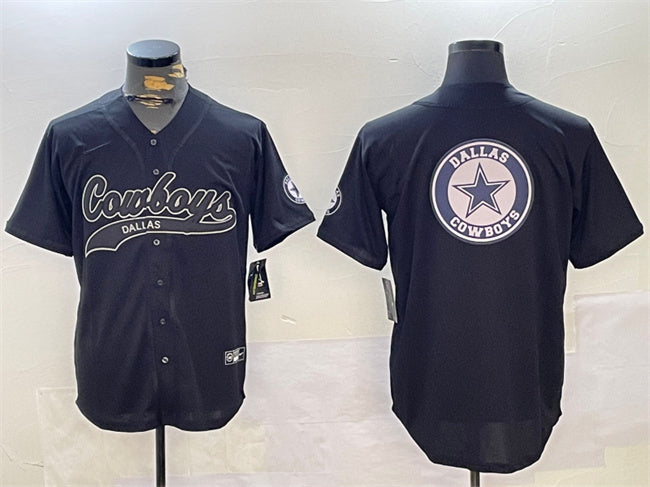 Custom Men’s Dallas Cowboys Team Big Logo Black With Patch Cool Base Stitched Baseball Jersey