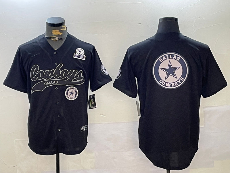 Custom Men’s Dallas Cowboys Team Big Logo Black With Patch Cool Base Stitched Baseball Jerseys