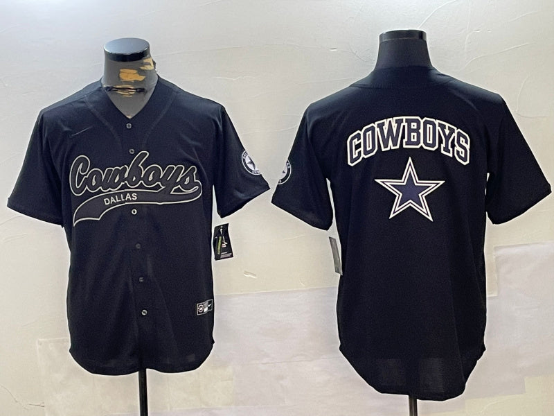 Custom Men’s Dallas Cowboys Team Big Logo Black With Patch Cool Base Stitched Baseball Jerseys