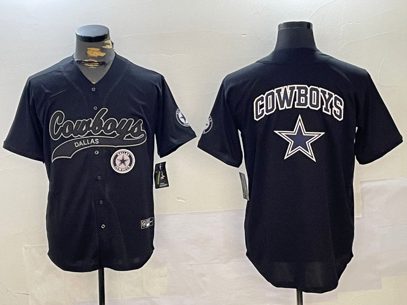 Custom Men’s Dallas Cowboys Team Big Logo Black With Patch Cool Base Stitched Baseball Jerseys