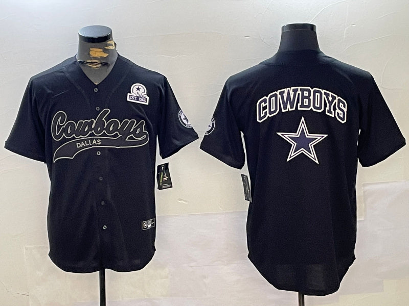 Custom Men’s Dallas Cowboys Team Big Logo Black With Patch Cool Base Stitched Baseball Jerseys